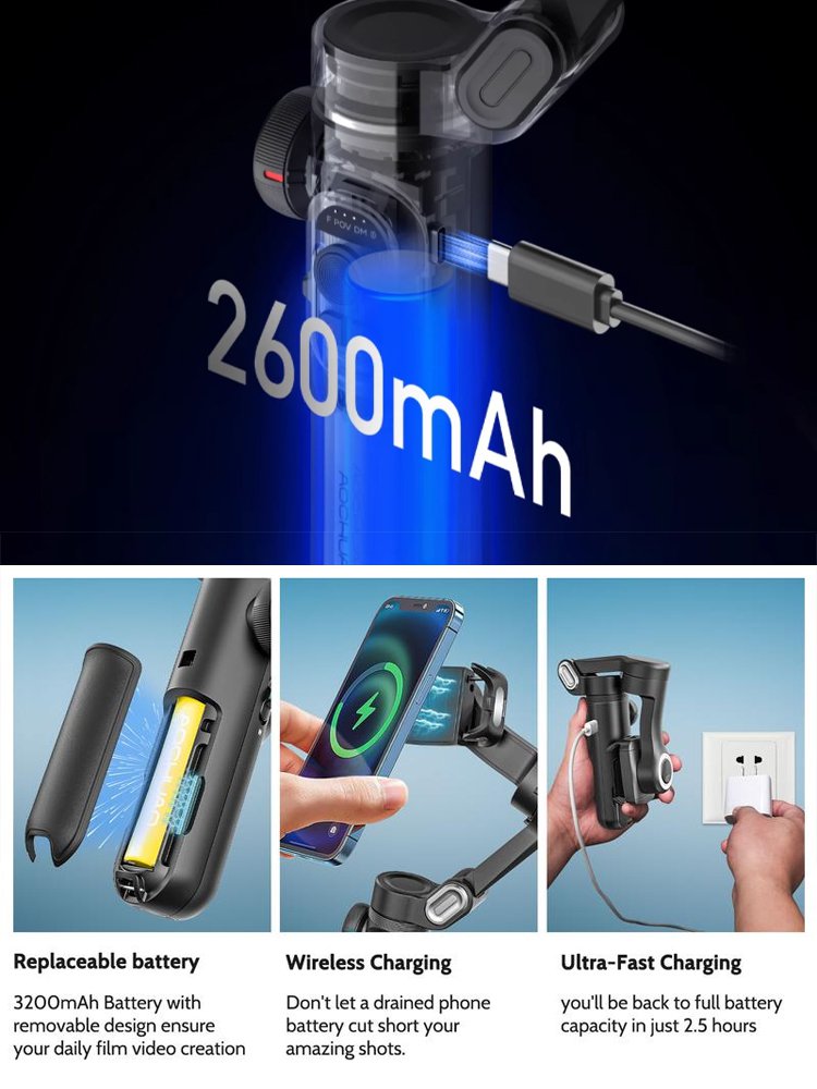 [Intelligent anti-shake face tracking] Folding three-axis handheld gimbal