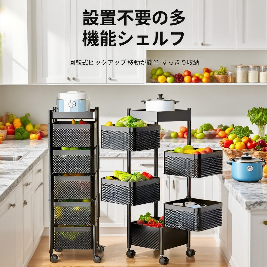 キッチンラック キャスター付き 大容量収納 おしゃれデザイン