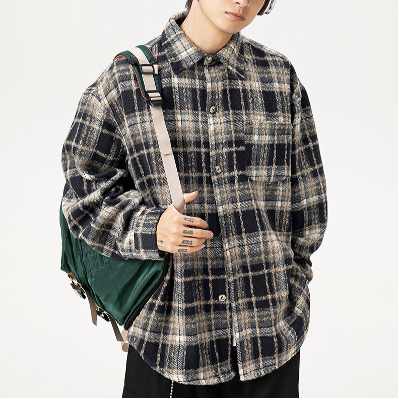 アメリカン・レトロ・カップル・ジャケット ゆったり長袖シャツ メンズ レディース ラペルポケットシャツ