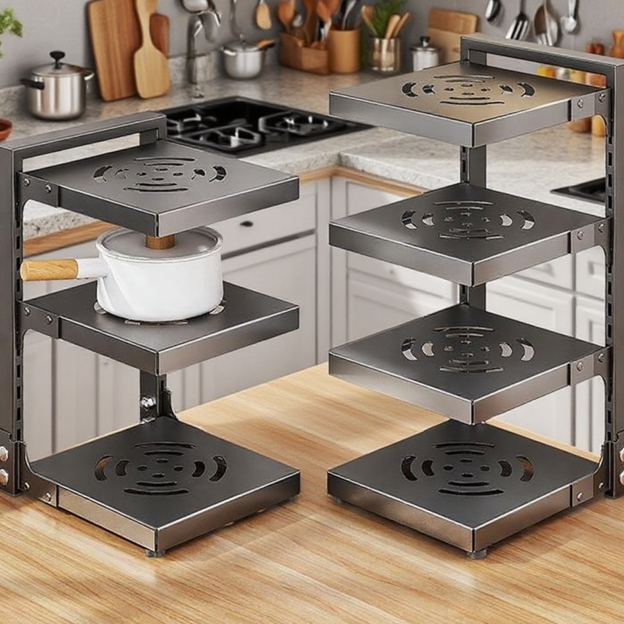 ชั้นวางหม้อหลายชั้นมัลติฟังก์ชั่นสำหรับห้องครัว