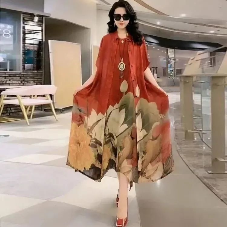 Selyem karcsúsító hosszú ruha kétrészes szett