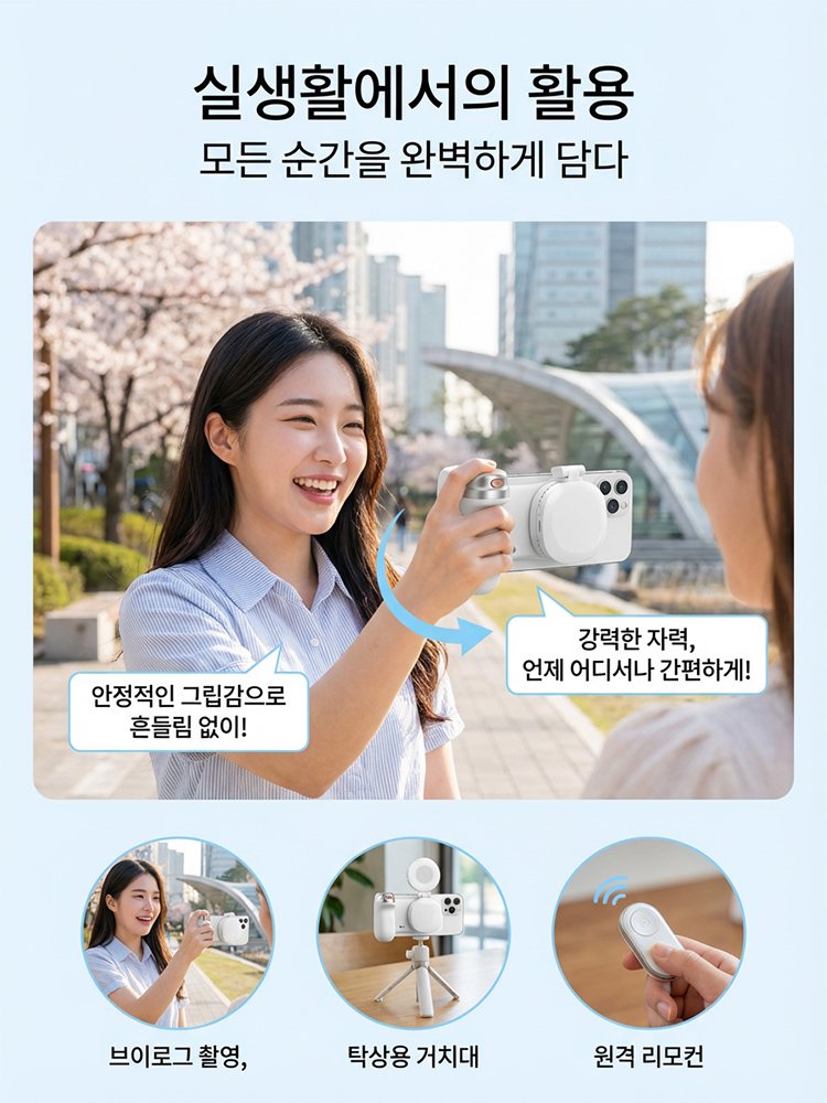 【조명등 증정】무단 변줌 휴대폰 자석 카메라 핸들