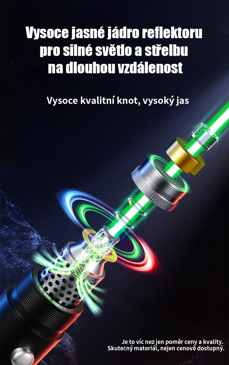 Ukázka dosahu světelného paprsku laserové svítilny