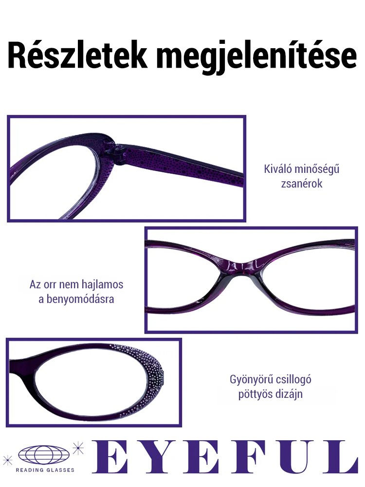 【Hölgyeknek készült】Divatos, strasszköves, kékfény-szűrős olvasószemüveg