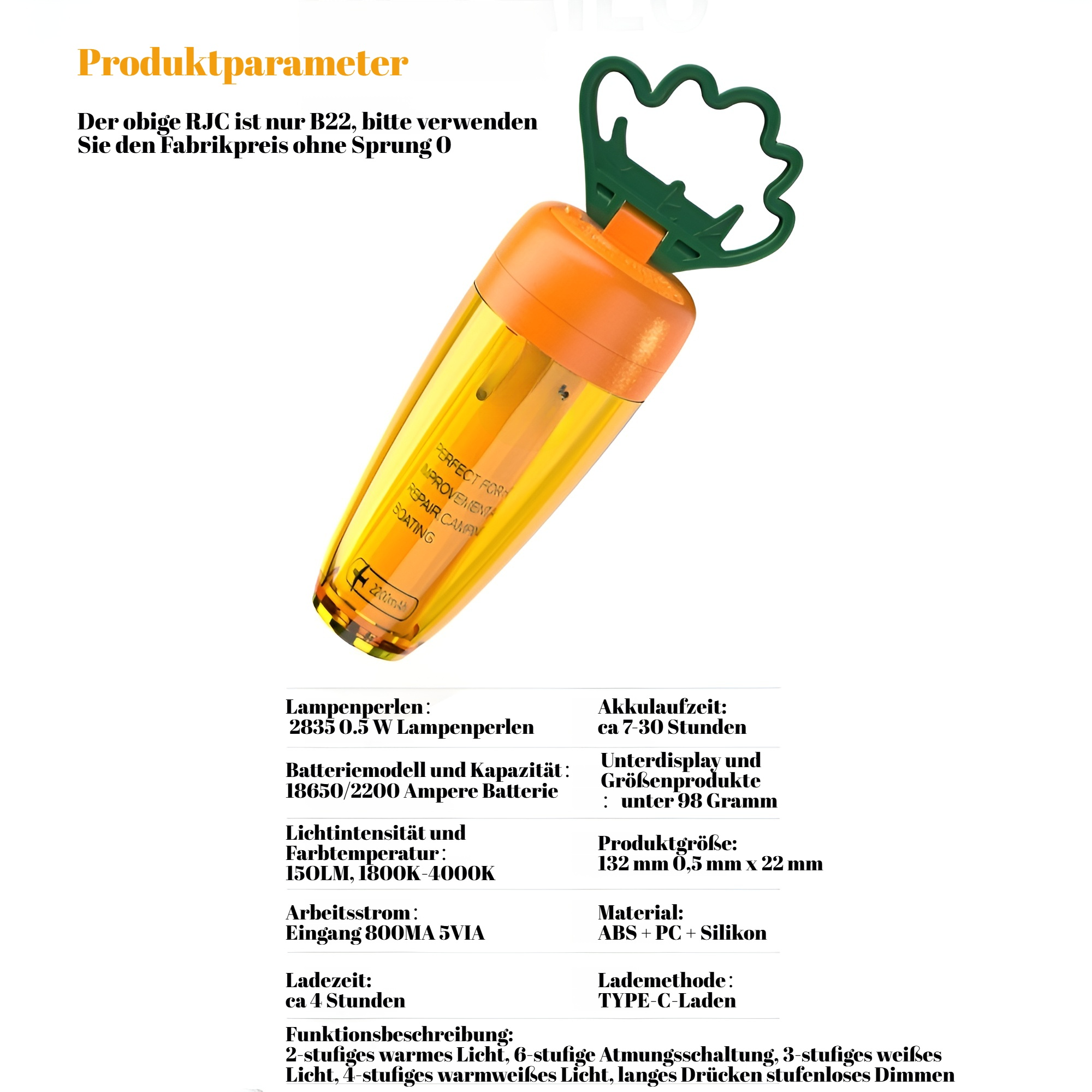 Tragbares Campinglicht mit langer Akkulaufzeit