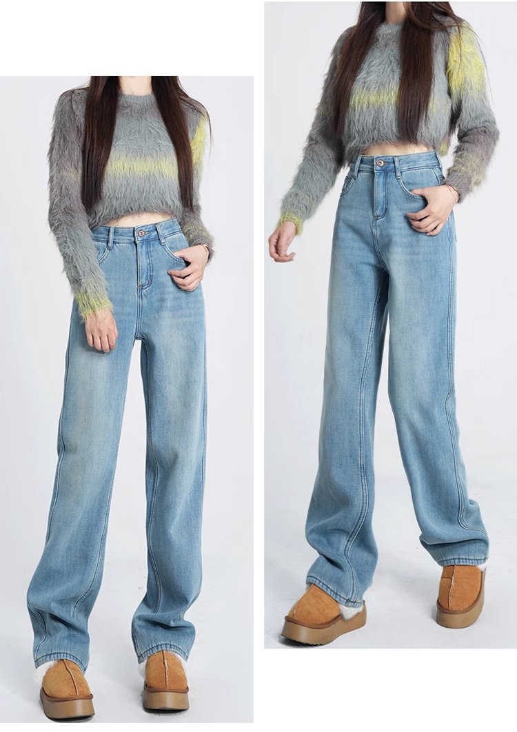 暖かい裏起毛素材のデニムパンツディテール