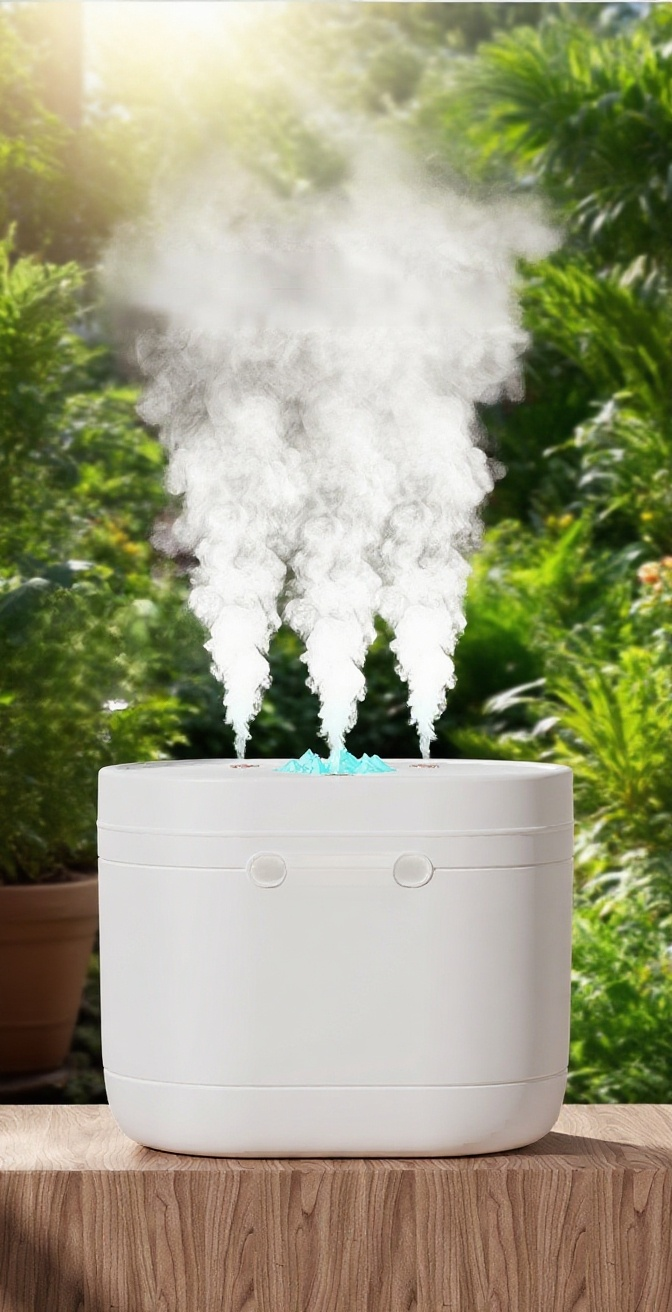 컬러 무드등이 켜진 침실용 가습기