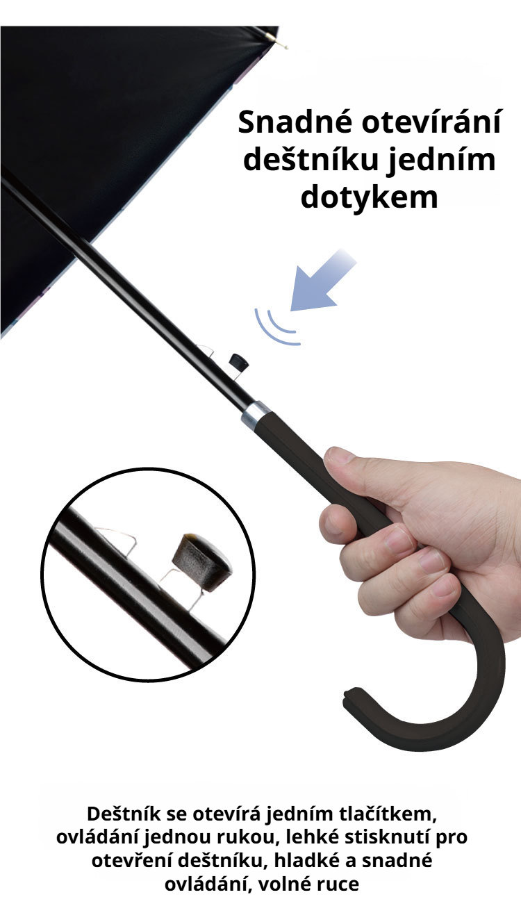 Detailní pohled na kvalitní dámský dlouhý deštník