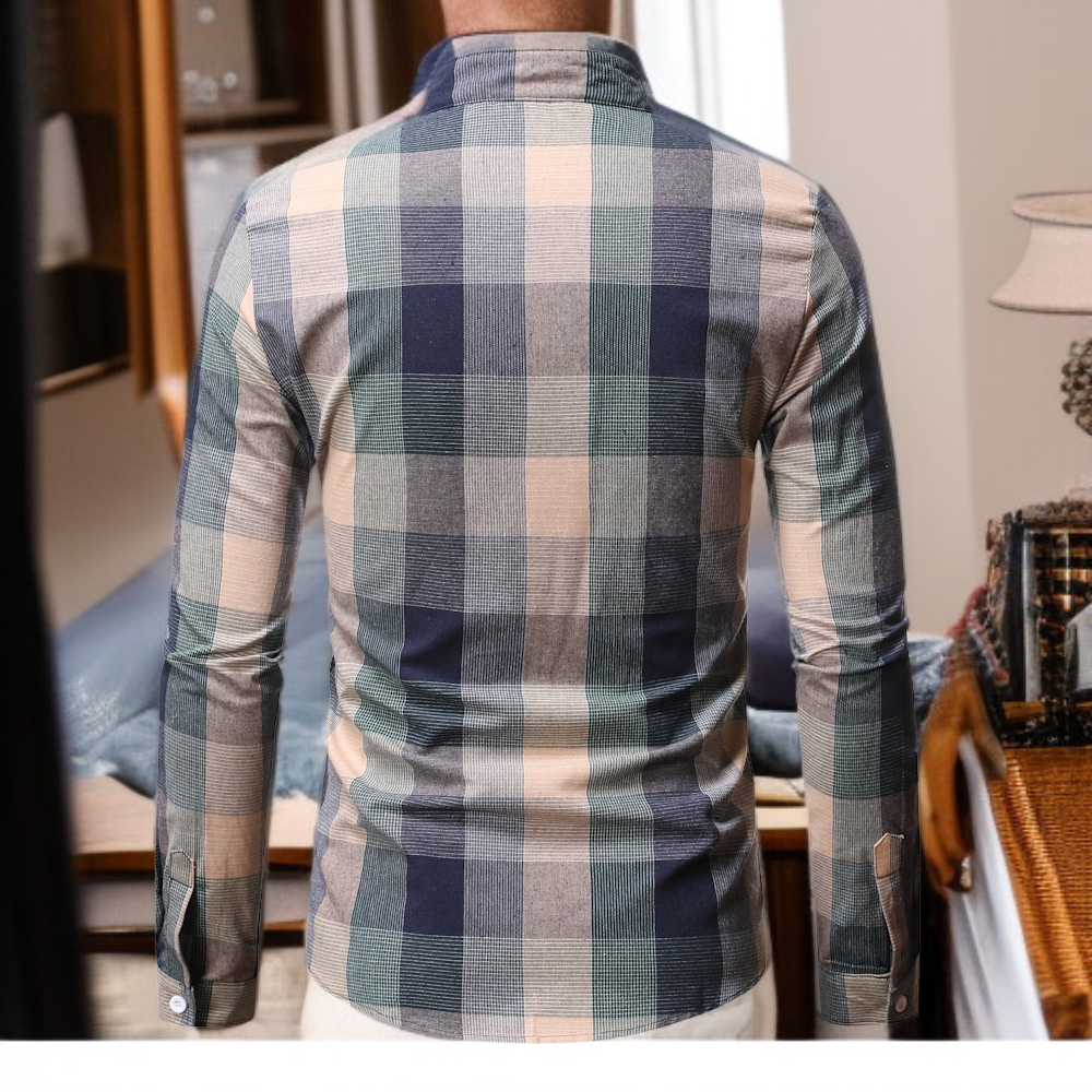 Men's standup collar longsleeved shirt Bottom shirt men's plaid shirt