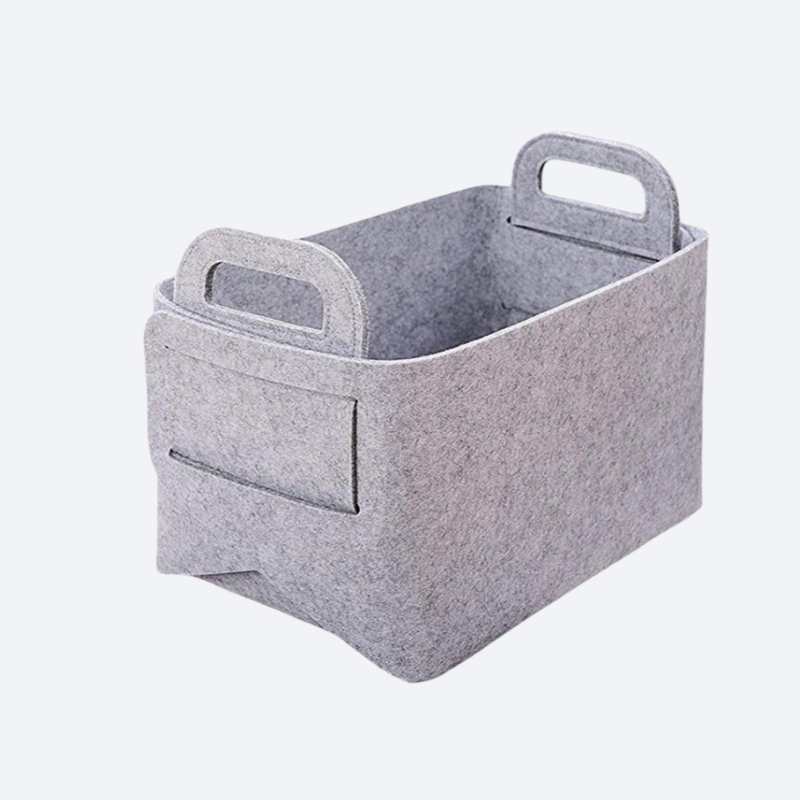 Foldable felt hand-held storage basket for miscellaneous items