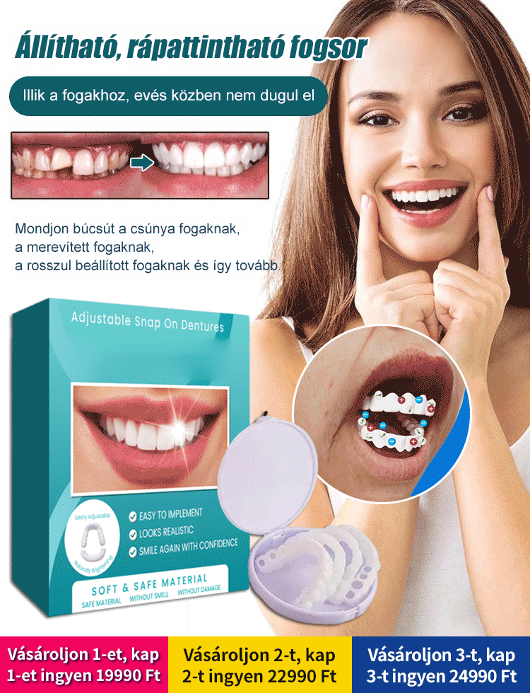 Állítható bepattintható műfogsor