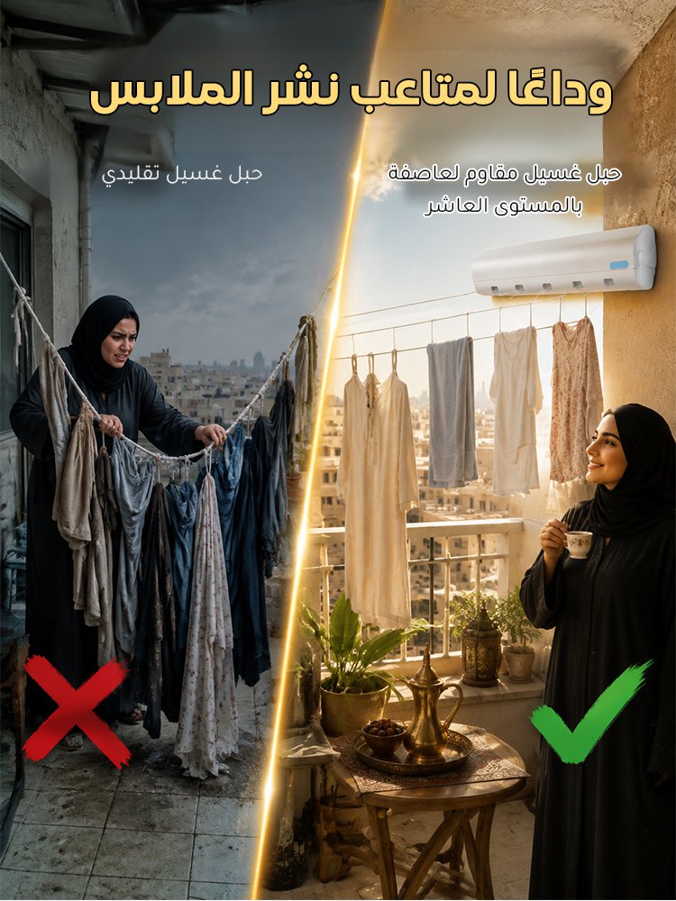 حبل غسيل قابل للسحب مقاوم لعاصفة بالمستوى العاشر