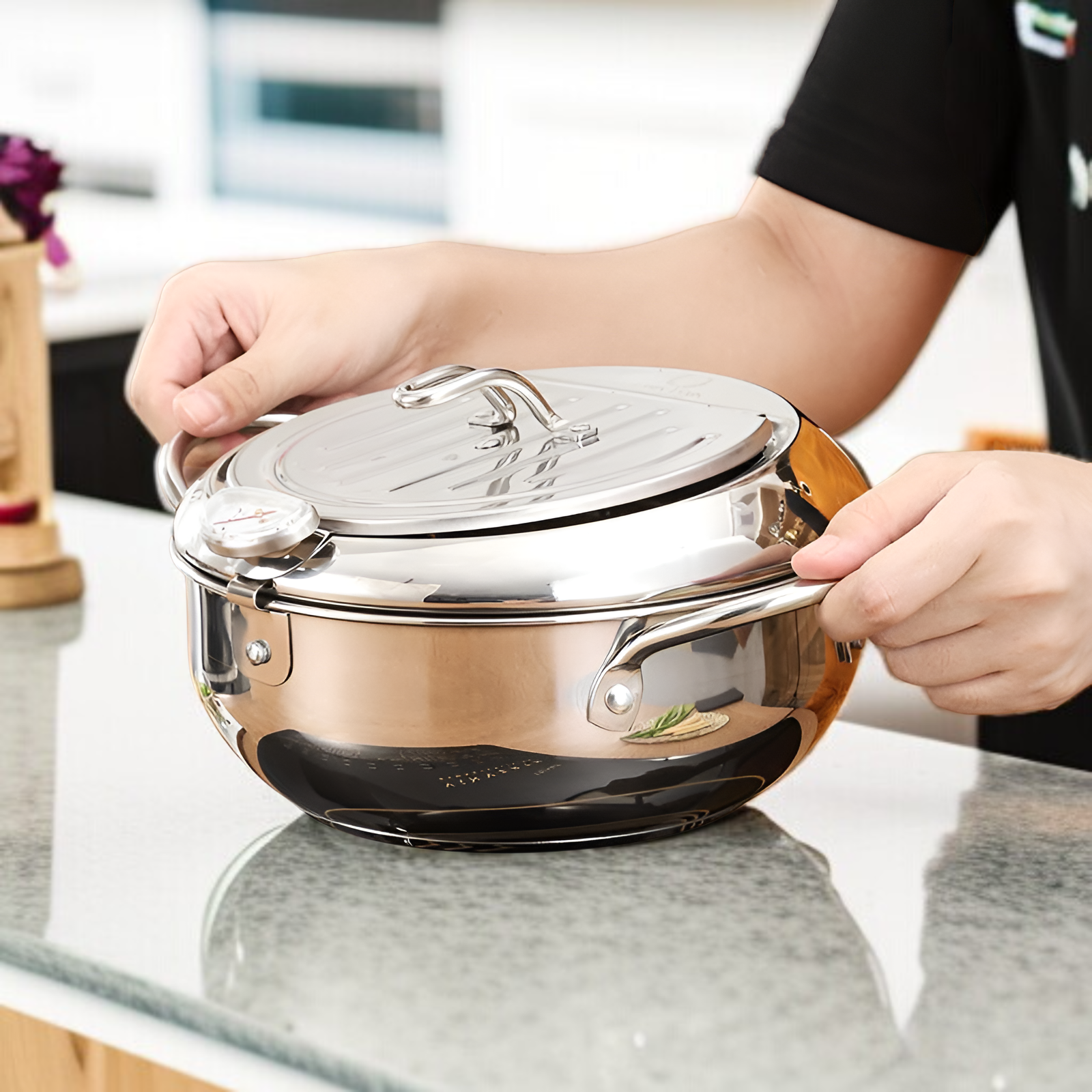 Sartén con control de temperatura de acero inoxidable 304, pequeña, gruesa