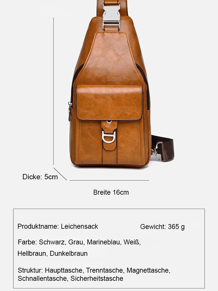 Premium Leather Water-Resistant Chest Bag, Single Shoulder Crossbody
