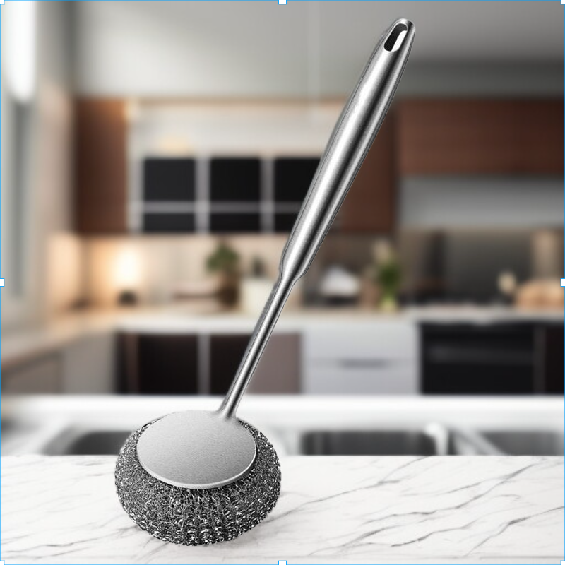 주방 긴 손잡이 냄비 세척 강철 양모