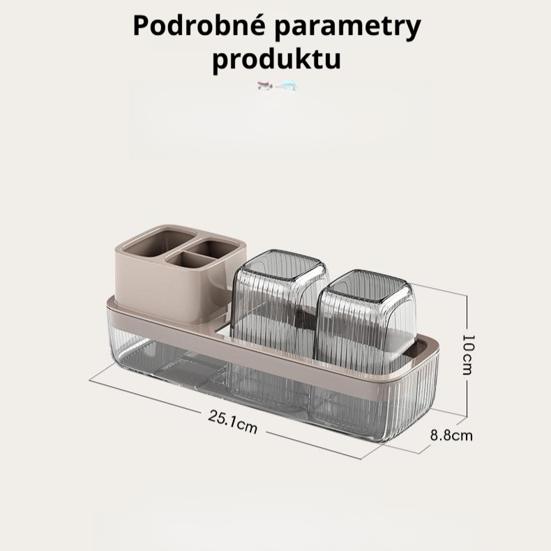 Průhledný držák na zubní kartáčky bez vrtání s kelímkem na ústní vodu