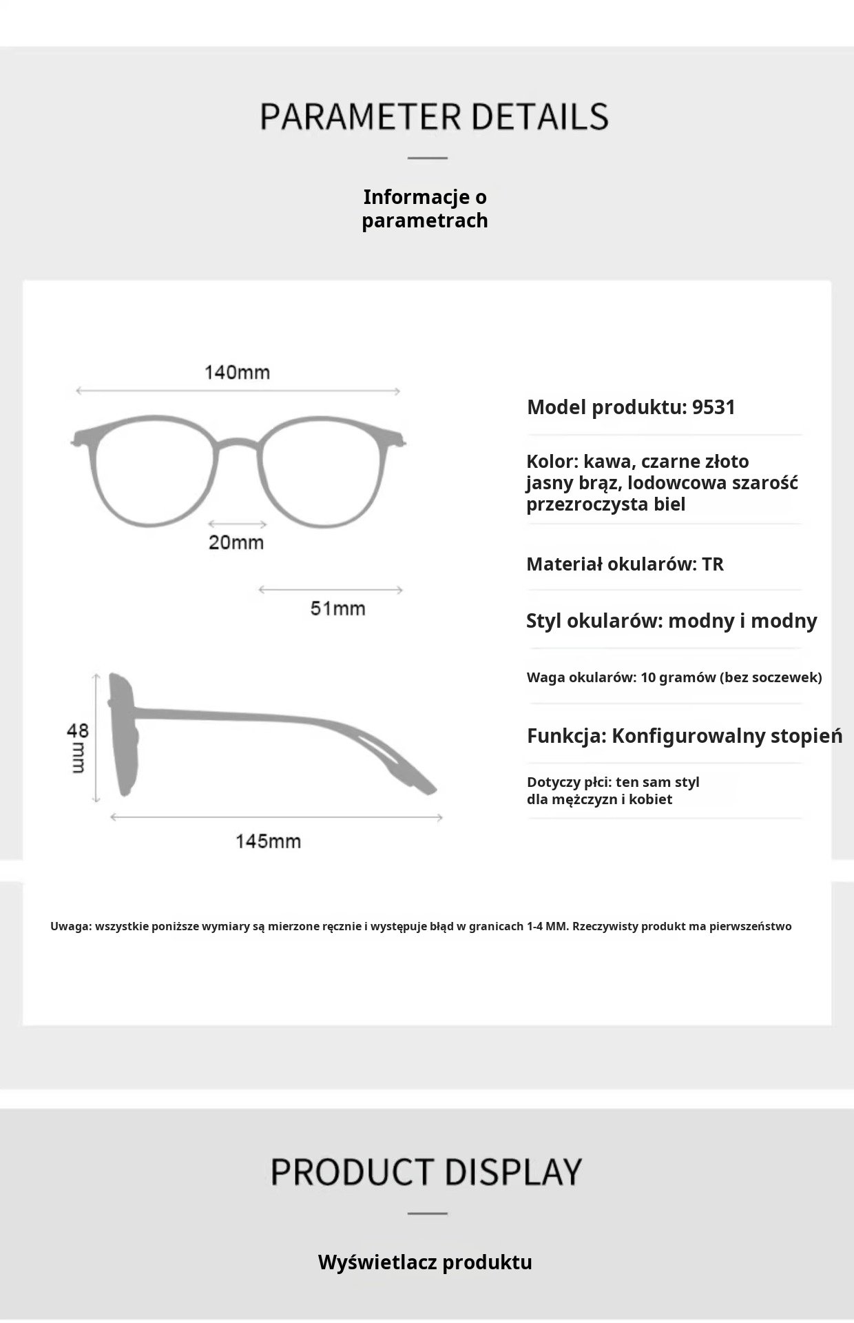 Ultralekkie okulary do codziennego użytku, duża oprawka