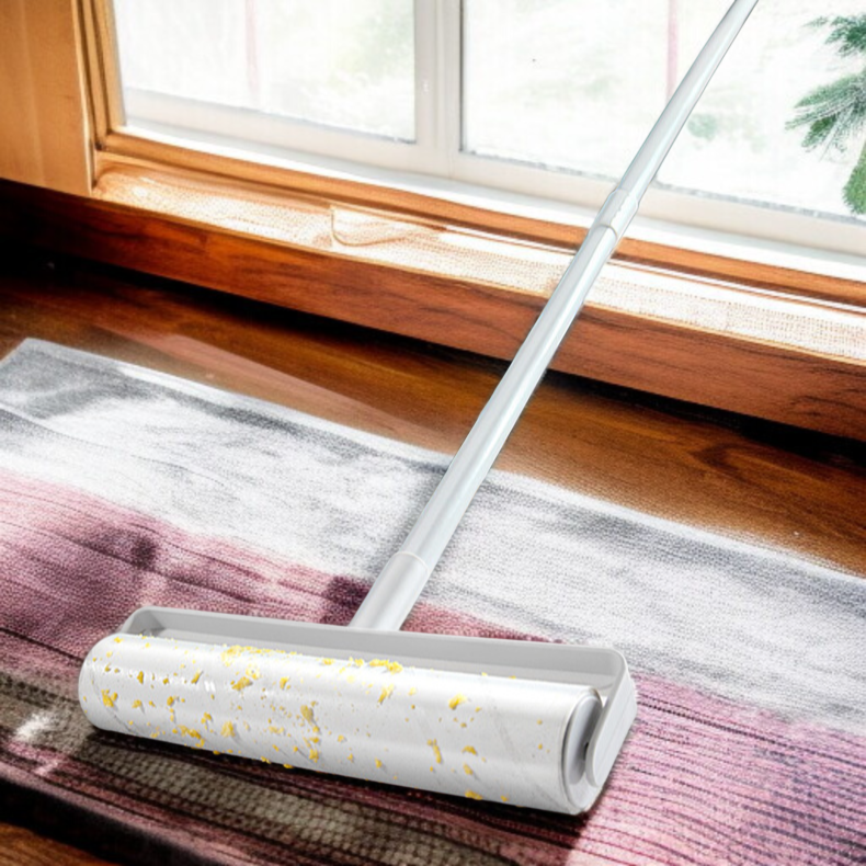 Long Handle Lint Roller Household Cleaning Tool for Bed and Floor with Tearable Paper