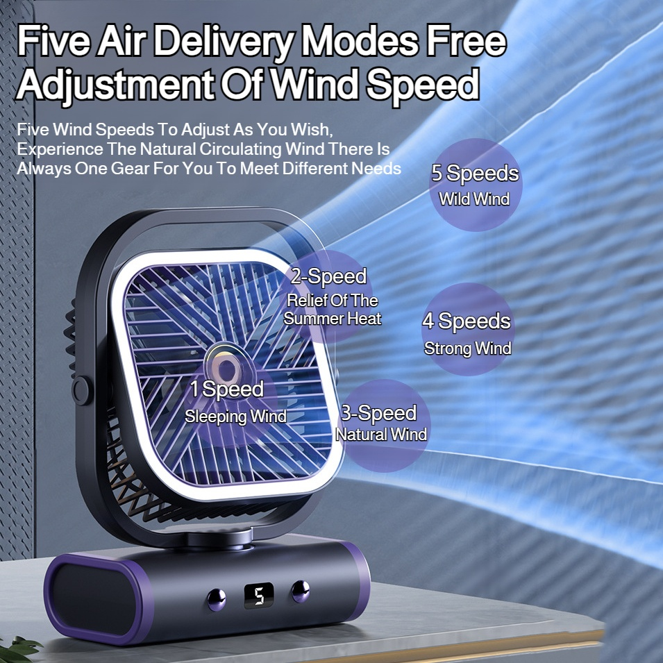 FiveSpeed Automatic Digital Display Mini Portable Fan