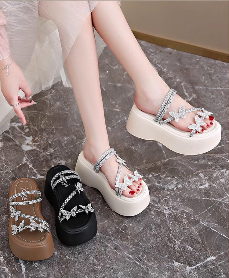 8cm身長アップラインストーン2WAY厚底サンダル全体画像