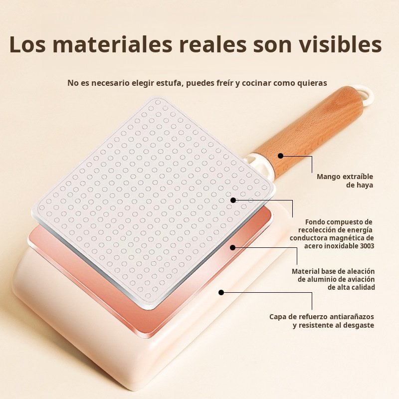 Sartén de piedra médica, sartén cuadrada tamagoyaki, huevo frito, filete, sartén antiadherente, sart