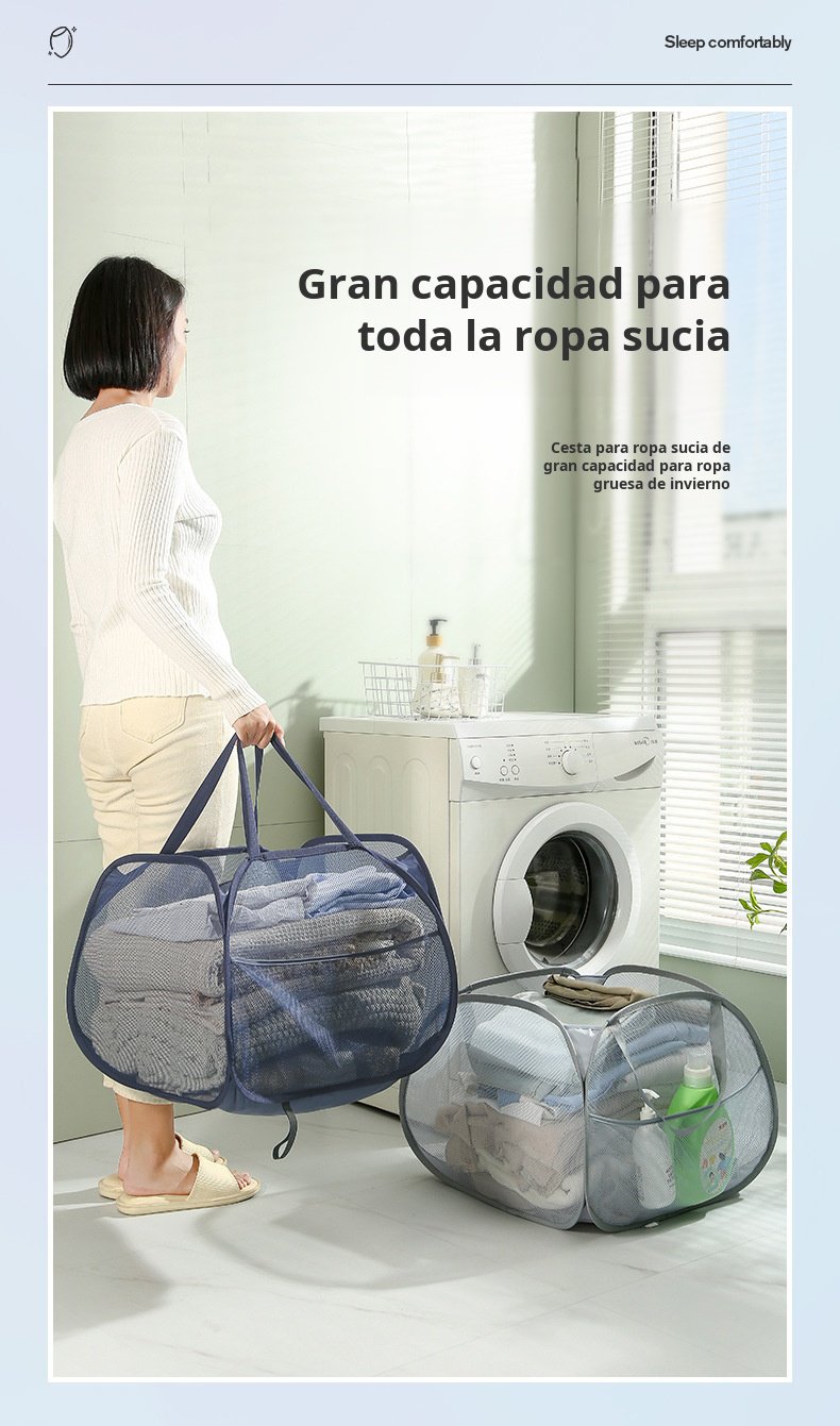 Cesta de ropa sucia plegable fácil de transportar con asas resistentes