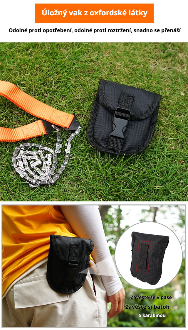 Skladná přenosná řetězová pila v batohu