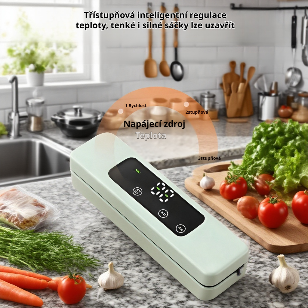 Detail automatického vakuového těsnění potravin