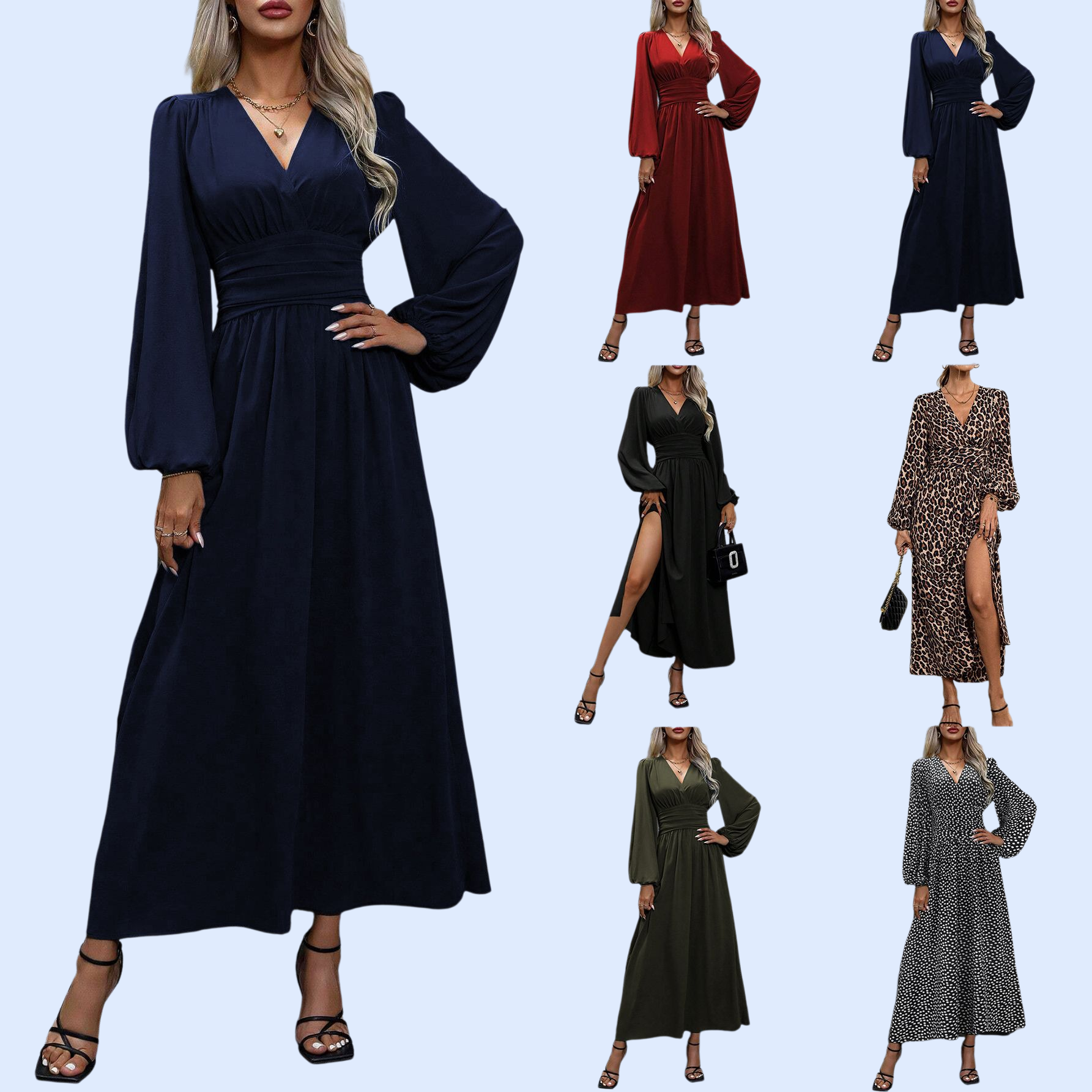 فستان أنيق بفتحة رقبة على شكل حرف V وخصر