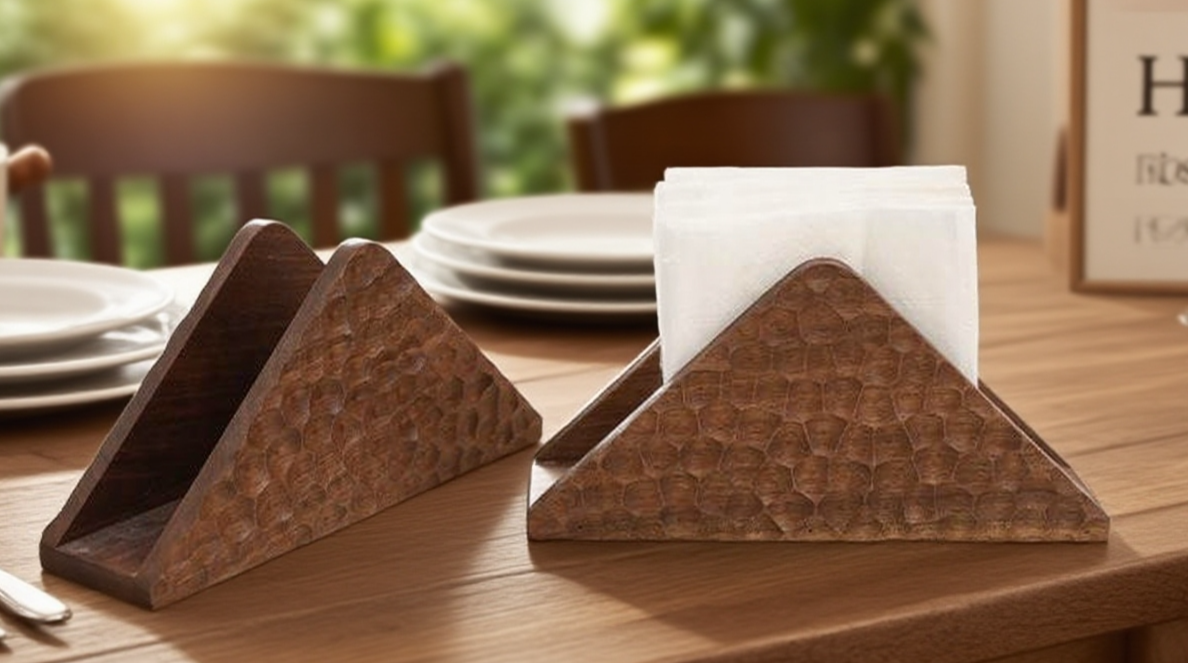 實木三角形餐巾紙架使用情境