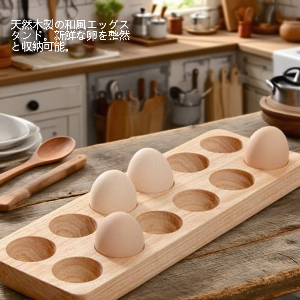 キッチンカウンターに置かれた木製卵ケース