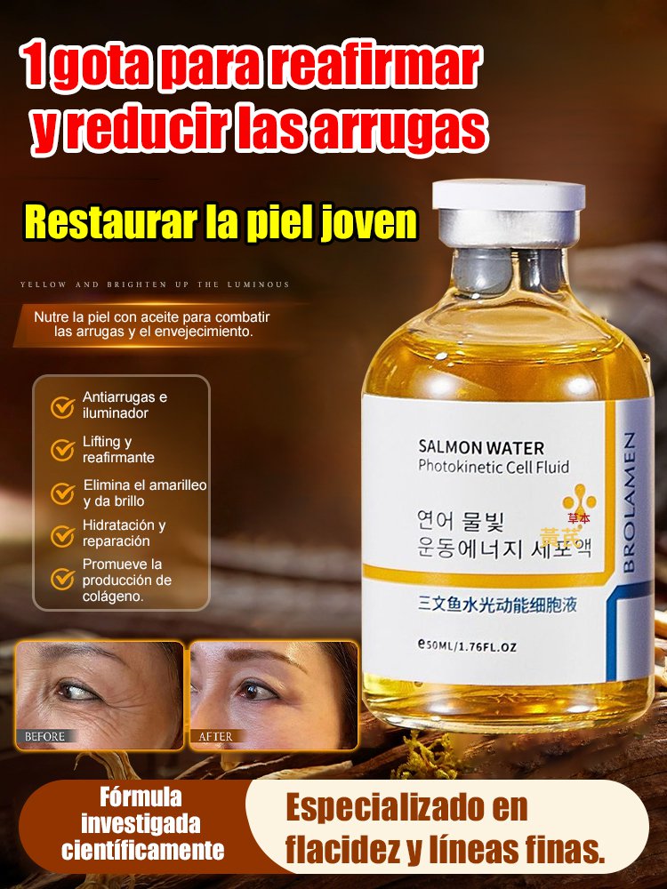 Suero antienvejecimiento de salmón y agua brillante
