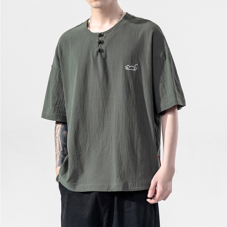 【メンズリネンＴシャツ】綿麻　軽量　涼やか　立体裁断　通気透湿　M-5XL