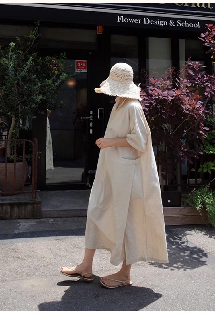 快適な着心地の綿麻ワンピース