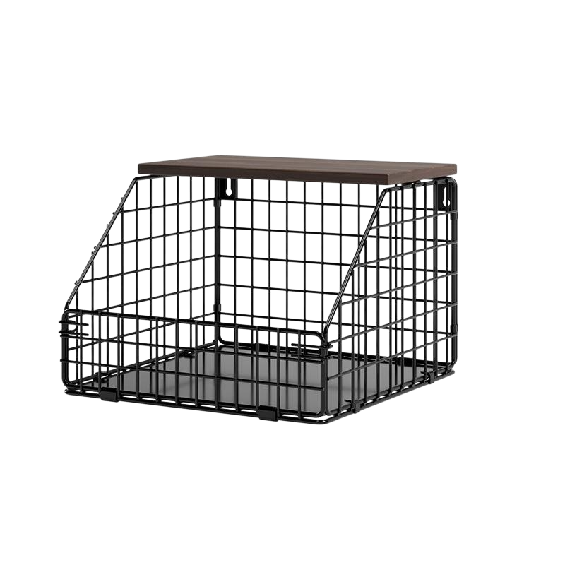 Wall-mounted kitchen rack thickened iron and wooden storage rack foldable vegetable and fruit storag