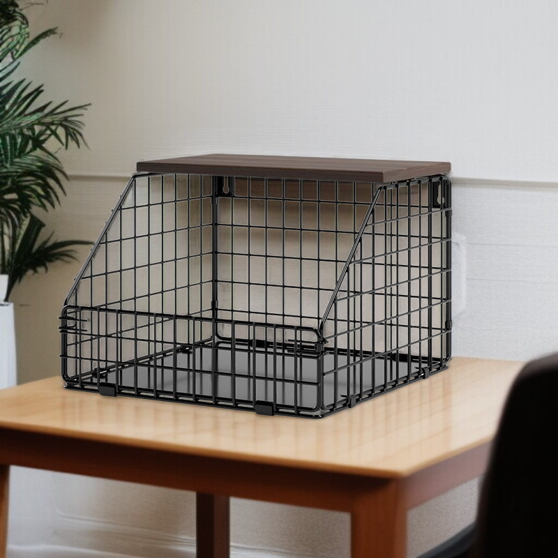 Wall-mounted kitchen rack thickened iron and wooden storage rack foldable vegetable and fruit storag