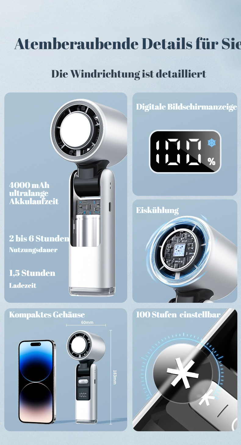 Kompakter Mini-Ventilator mit digitalem Display