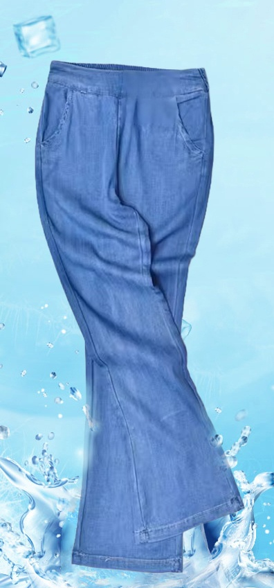 接触冷感薄手ジーンズフレアパンツ