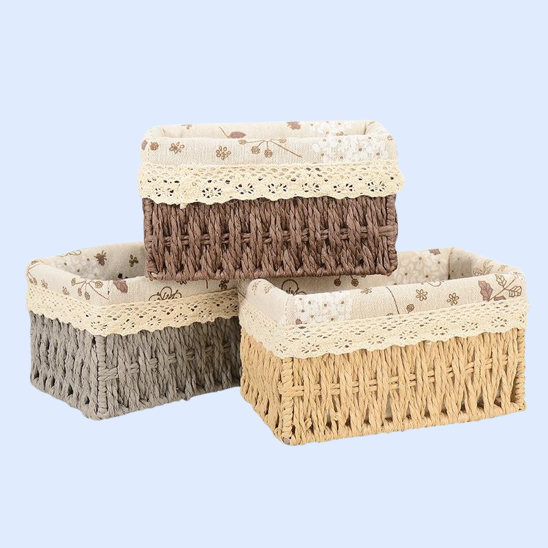  織布桌面收納籃 玩具鑰匙收納框 藤編收納籃