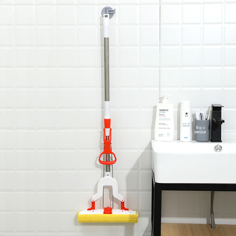 Líný bavlněný mop, mytí bez použití rukou, skládací teleskopická tyč, gumový bavlněný mop