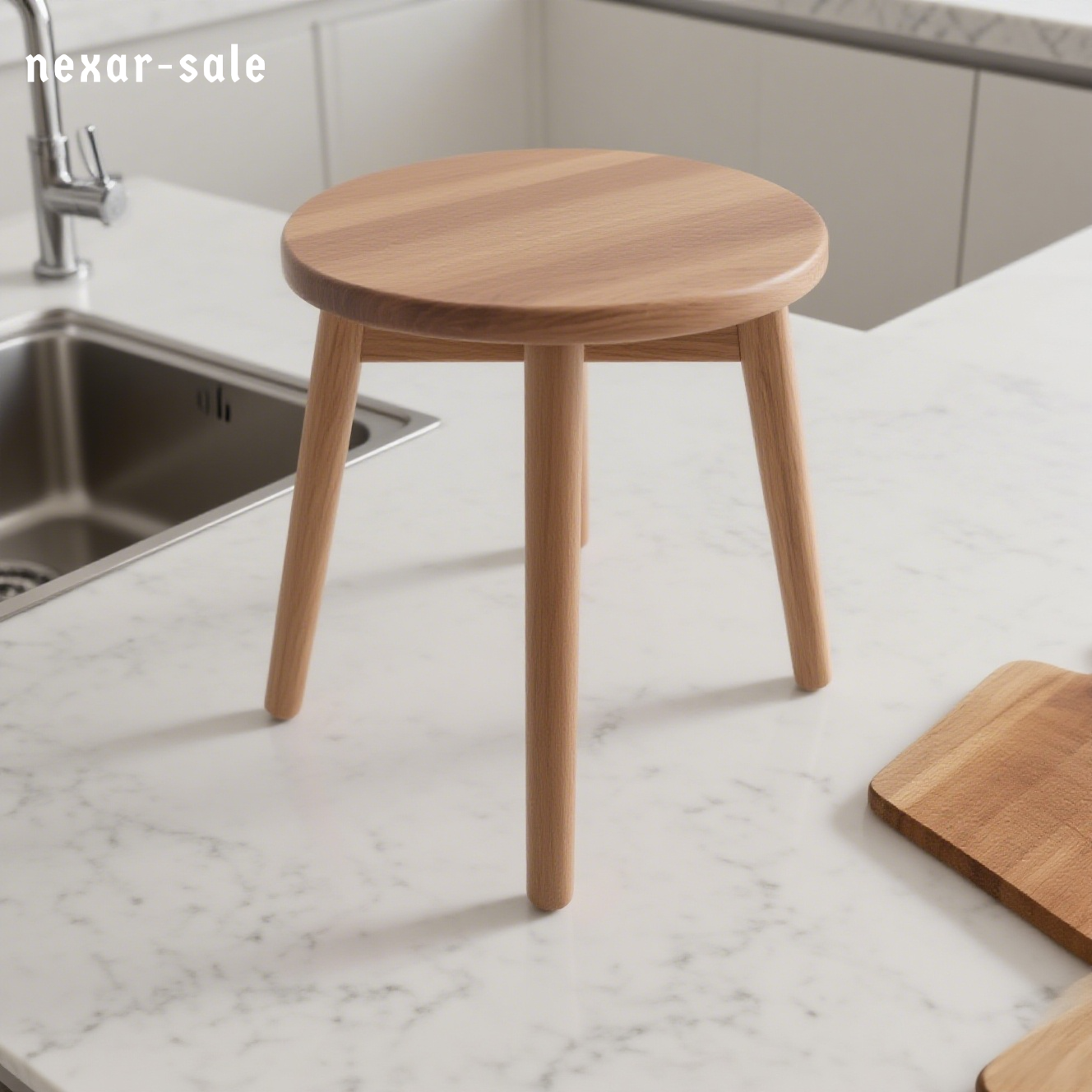 Kleiner runder Hocker aus Massivholz