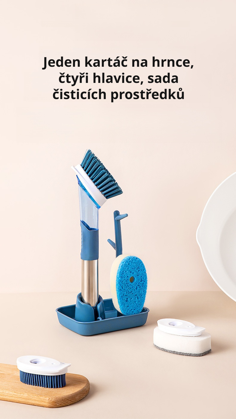 Automatický kartáč na mytí hrnců s dlouhou rukojetí detail