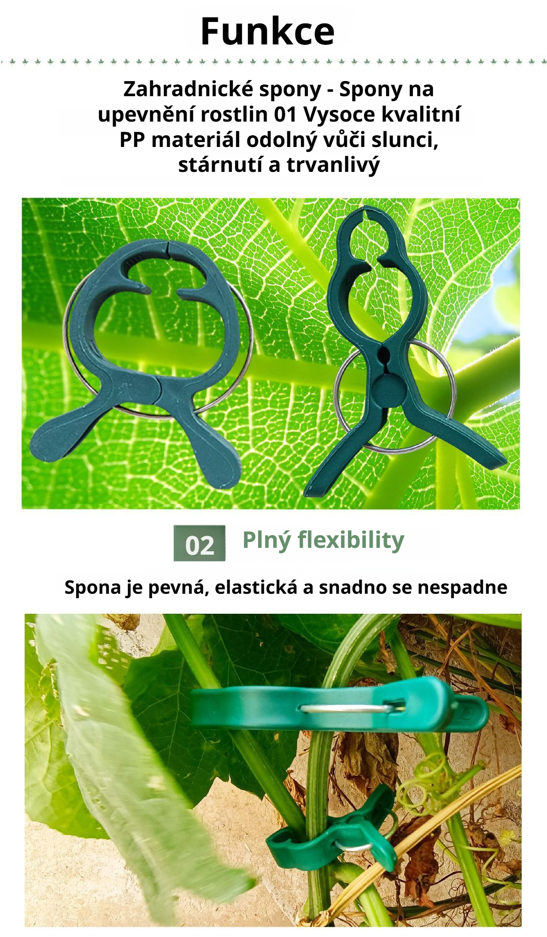 Zahradnické plastové sponky na upevnění rostlin