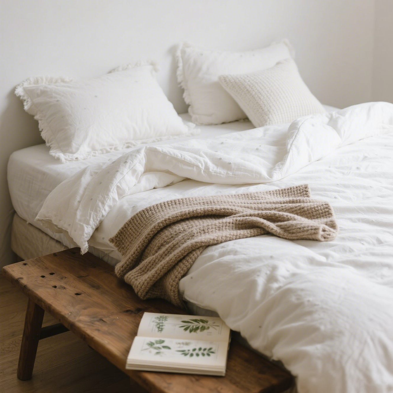 Juego de cama de cuatro piezas estilo Wabi-Sabi, lavado con agua, algodón y lino