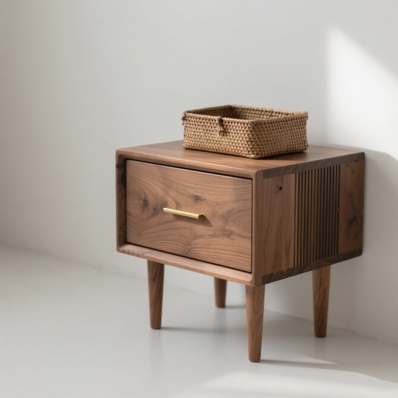 Mesa de noche de estilo vintage con almacenamiento