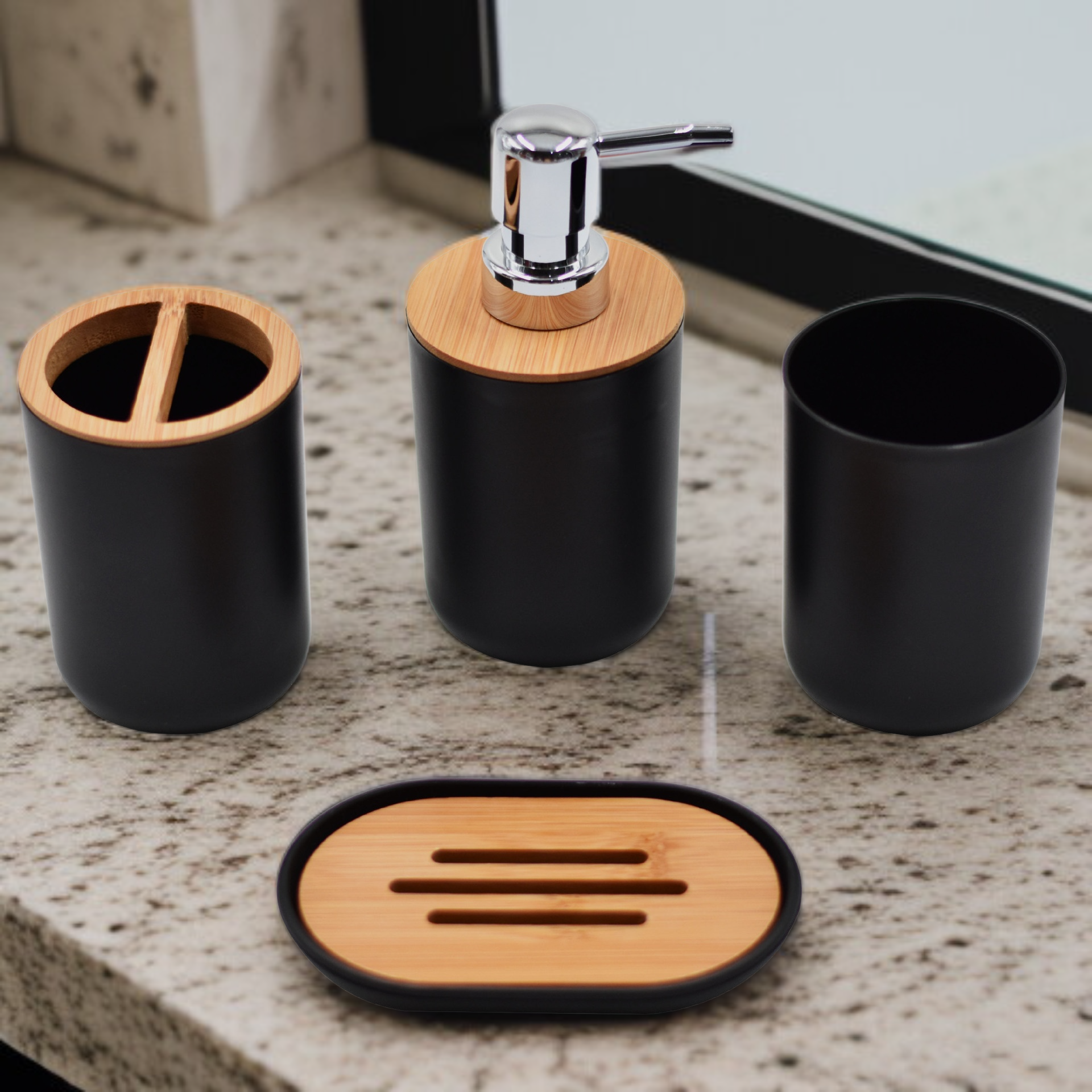 욕실 세면도구 대나무 수납 세트