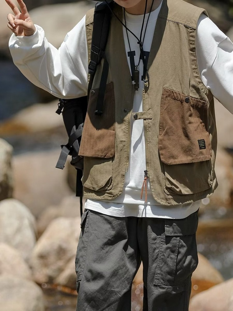 남성 루즈핏 기능성 나시 멀티 포켓 지퍼 민소매 빈티지 카고 베스트