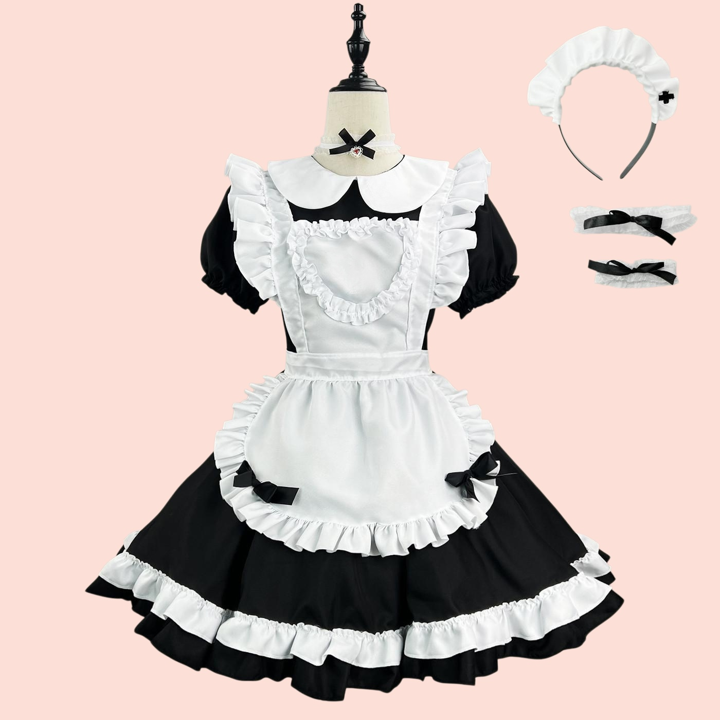 하녀 스타일 반팔 러블리 원피스