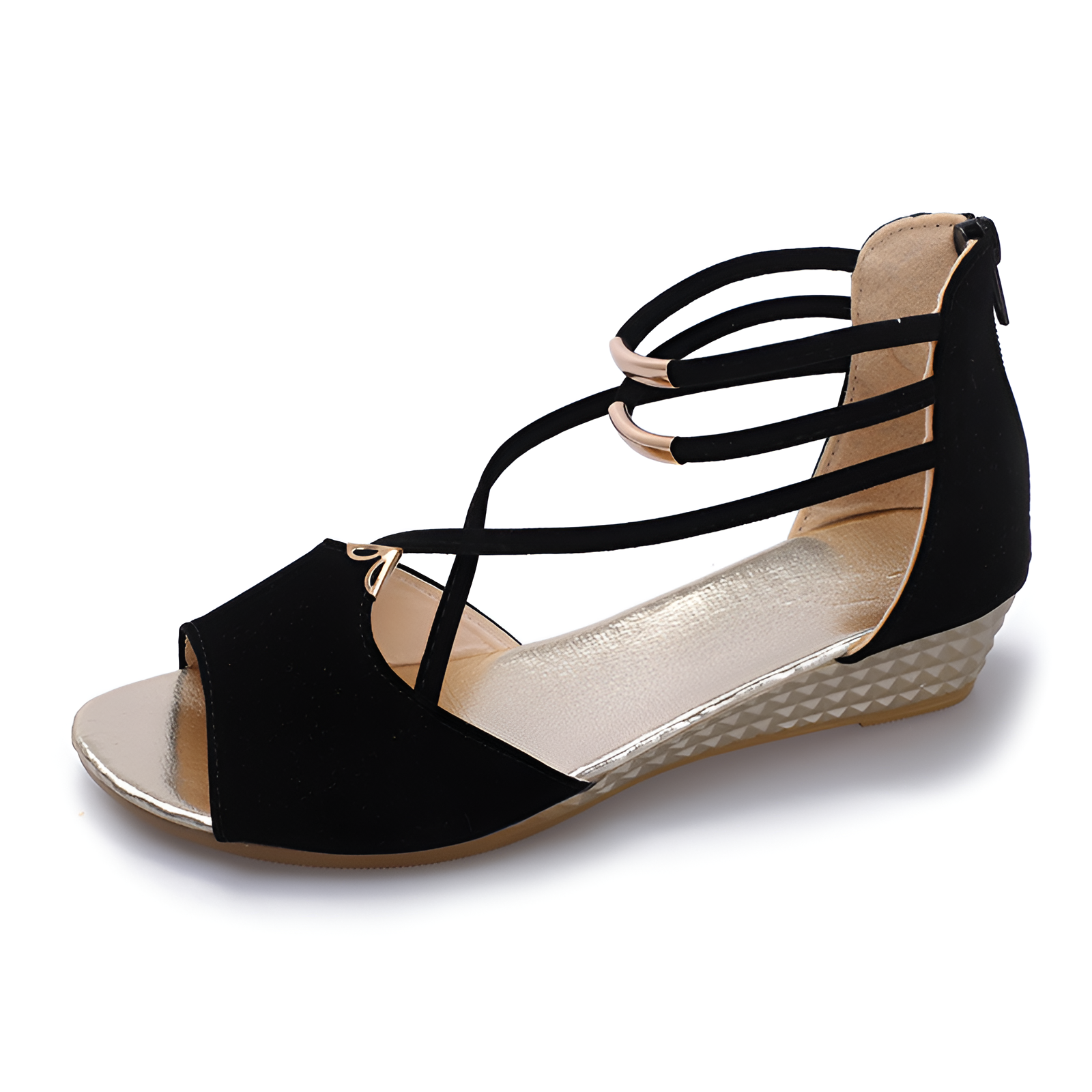 夏の新スタイルサンダル、ファッションビーズヒールサンダル、無地フィッシュマウスサンダル、シンプルなローヒールサンダル、女性用ジッパーサンダル