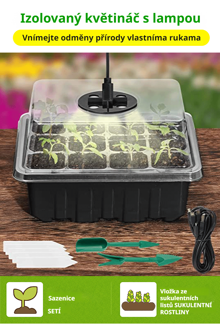 LED osvětlený sazenicový květináč na stole